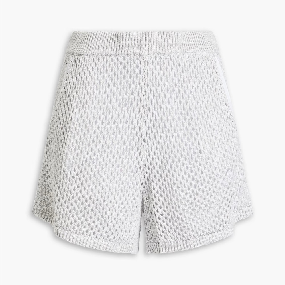 Monrow Cotton and modal-blend open-knit White to Off-White shorts. Size Small
